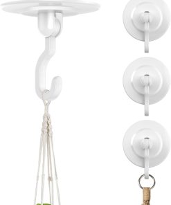 Adhesive Wall & Ceiling Decor Hooks: 4-Pack 3 lbs Heavy Duty No-Drill 360 Swivel Adjustable for Hanging Home Accents Lights Plants Wind Chimes Compatible with 3M Command Strips