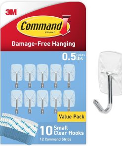 Command Small Clear Wire Toggle Hooks. 10 Wall Hook and 12 Strips. Damage-Free Hanging with Adhesive. Great for Hanging. Organization and Storage. Holds up to 0.5 lb