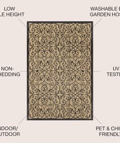 Alternative view of JONATHAN Y Vintage Filigree Indoor Outdoor Area Rug 8X10 Black/Khaki. Madrid Textured Weave for Backyard. Patio. Porch. Easy-Cleaning. High Traffic. Pet-Friendly. Non-Shedding (SMB107A-8)