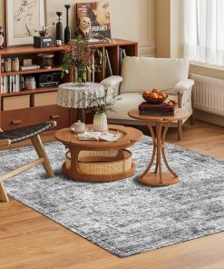 Alternative view of Washable Area Rug 5' x 7' Vintage Traditional Persian Mat - Foldable Distressed Non-Slip Machine Washable Carpet for Living Room Bedroom Kitchen Home Decor - Graphite and Mist